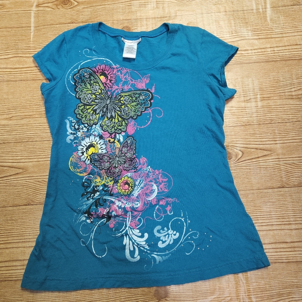 3 for $15-Rocker Girl Teal Butterfly Baby Tee Junior XXL
